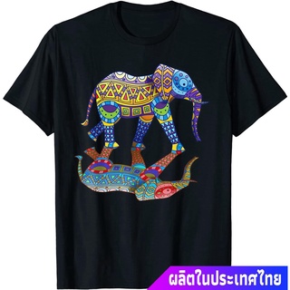 2022 ช้าง สาว Colorful Indian Elephant Spring Color Festival Gift T-Shirt discount เสื้อยืดผ้าฝ้าย