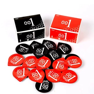 สินค้า โปรถูกมากก OlO Zero Zero one 001 ถุงยางอนามัยบางเฉียบ (10ชิ้น/1กล่อง)สีแดง size 52 54 mm.