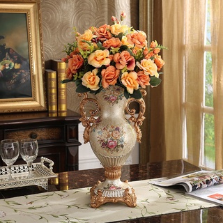 แจกันเรซิ่น ลายดอกไม้ สไตล์ยุโรป อเมริกัน ย้อนยุค สําหรับตกแต่งบ้าน ห้องนั่งเล่น ห้องโถง โต๊ะรับประทานอาหาร ของขวัญแต่งงาน