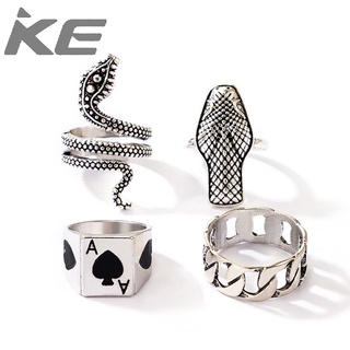 Exaggerated Vintage Jewelry Exaggerated Snake Ring Set of Four Geometric Ace of Spades Ring Se