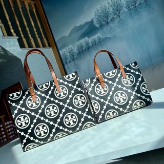 Tory Burch T Monogram Series กระเป๋าถือ กระเป๋าช้อปปิ้ง ทรงโท้ท ลายนูน สองขนาด