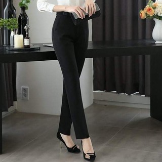 กางเกงสแล็คผู้หญิงผ้ายืดโรเชฟแท้ สีดำ-สีกรมทรงเดฟ (ไซส์S-4XL) ใส่ทำงานใส่เที่ยวได้