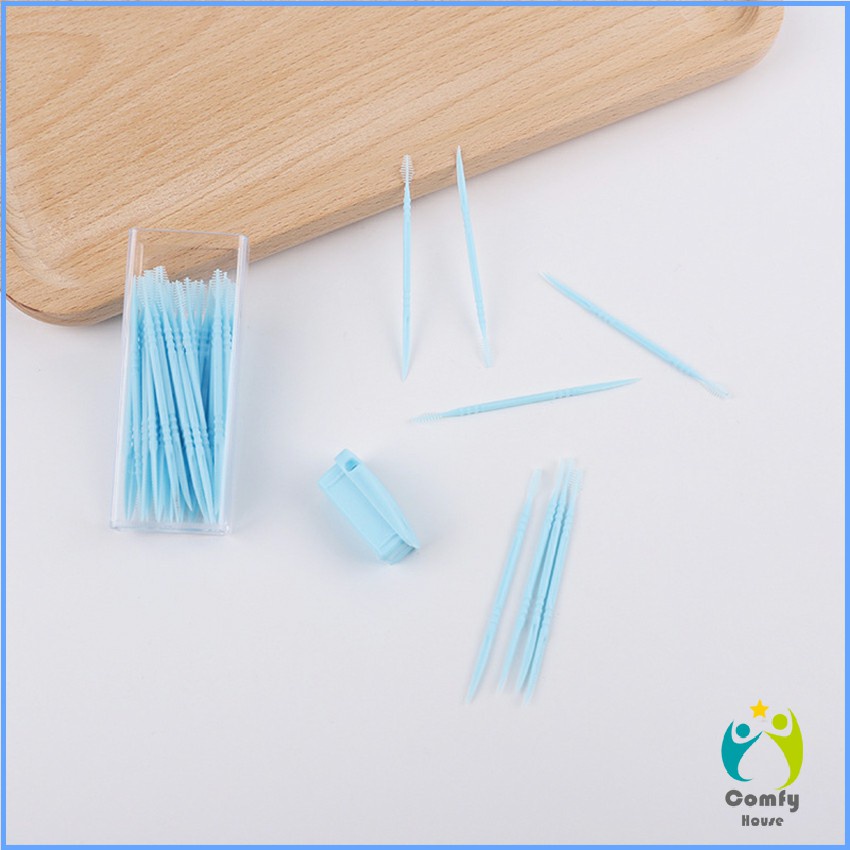 comfy-ไม้จิ้มฟันกล่องพลาสติก-2-ด้าน-แบบซอง-สีสันไม่เป็นอันตราย-toothpicks
