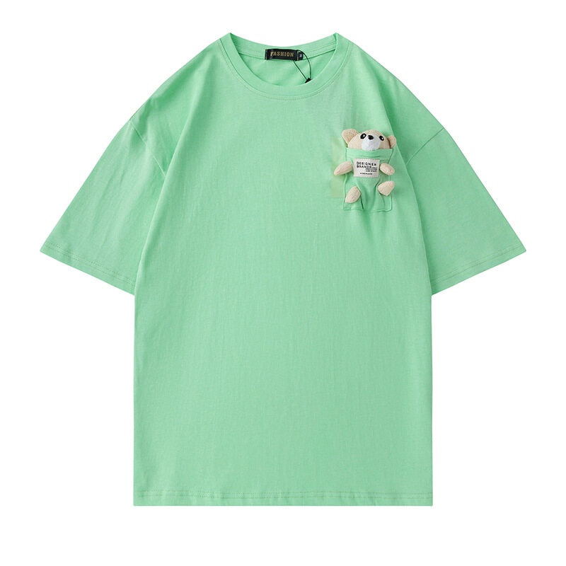 t-shirt-2111-cotton-100-เสื้อยืดคอกลมผู้ชาย-ตุ๊กตาหมี-แขนสั้น-มี-5-สี