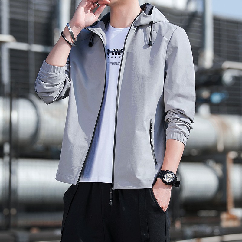 ภาพสินค้าPlayboy Hot Jacket Spring and Autumn New Men's Hooded Slim Jacket Korean Trend Handsome Men's Trend จากร้าน playboy_official.th บน Shopee ภาพที่ 5