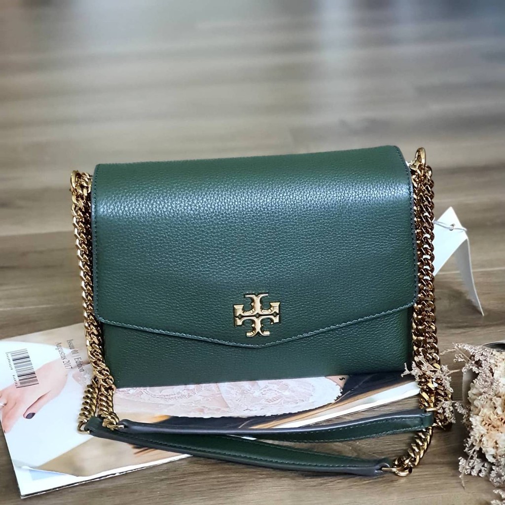 Tory Burch Kira Pebbled Small Convertible Shoulder Bag in Green