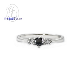 Finejewelthai-แหวนนิล-นิลแท้-เพชรcz-แหวนเงินแท้-แหวนพลอย-Black-Spinel-Silver-Ring-R1182on (เลือกสีตัวเรือนได้)