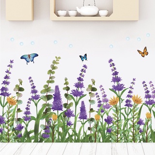 【Zooyoo】Pastoral Purple โรแมนติก ลาเวนเดอร์ สติ๊กเกอร์ติดผนัง ห้องนั่งเล่น Bedroom Skirting Wall Stickers