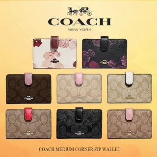 COACH MEDIUM CORNER ZIP WALLET WITH HALFTONE FLORAL PRINT