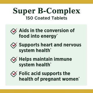 ภาพขนาดย่อของภาพหน้าปกสินค้าNATURE'S BOUNTY SUPER B-COMPLEX WITH FOLIC ACID PLUS VITAMIN C 150 TABLETS จากร้าน lasalus บน Shopee ภาพที่ 2