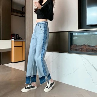 พร้อมส่ง🌙 กางเกงยีนส์ขายาวทรงหลวมขนาดบวกกางเกงยีนส์สีน้ำเงินสไตล์เกาหลี