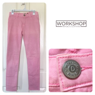 กางเกงยีนส์สีชมพูพาสเทล  แบรนด์ Workshop size 28”