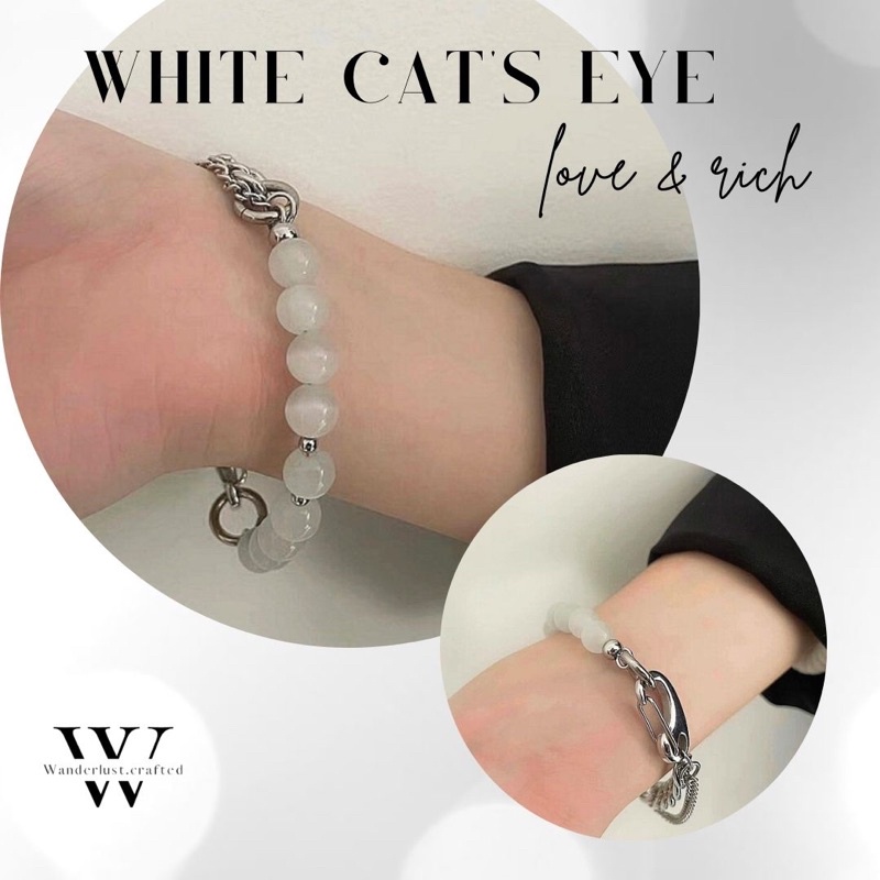 กำไลหินแท้สายโซ่ รุ่น White cat’s eye stone vol.2 Shopee Thailand