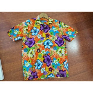 ส่งต่อเสื้อเชิ้ตลายดอกผู้หญิงสีส้ม ผ้าCOTTON สีส้ม ผ้าใหม่กริบ ไร้ตำหนิ