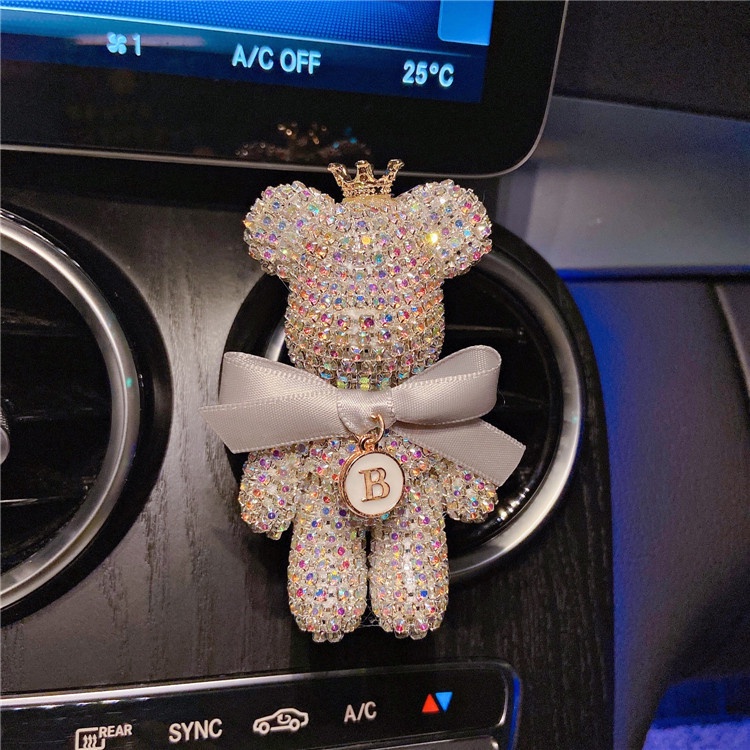 ตุ๊กตาหมีเพชรเต็ม-อโรมาเธอราพี-ช่องแอร์รถยนต์-การ์ตูน-เพชร-หุ้มขอบ-ตกแต่งภายในรถ-อุปกรณ์ตกแต่ง-น้ําหอม-คลิป