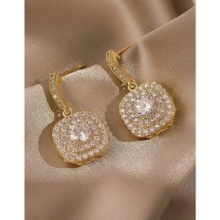 ต่างหูแฟชั่น ต่างหูเพชร สวยหรูดูดี Rhinestone Drop Earrings สีทอง ส่งจากไทย