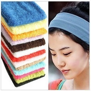 [YY] ที่คาดศีรษะ ผ้าวูล สีพื้น ดูดซับเหงื่อ สีฟ้า สีแดง สไตล์ฮิปฮอป สําหรับออกกําลังกาย โยคะ เต้นรํา วิ่ง เล่นกีฬา