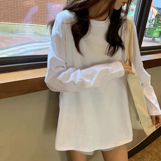 ภาพขนาดย่อของสินค้าจัดส่งทันที เสื้อยืดแขนยาวผู้หญิงสีขาวสไตล์เกาหลี