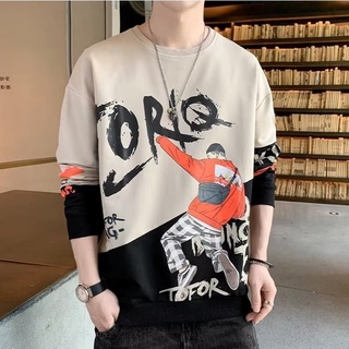 เสื้อกันหนาวลําลอง คอกลม พิมพ์ลายตัวอักษร เข้ากับทุกการแต่งกาย แฟชั่นฤดูใบไม้ผลิ และฤดูใบไม้ร่วง สไตล์เกาหลี สําหรับผู้ชาย [M-3XL]