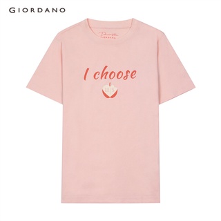 ผ้าฝ้าย 100%GIORDANO เสื้อยืดแขนสั้นผู้หญิง Womens print tee 05392213S-3XL