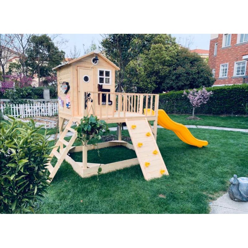 wooden-kid-play-house-4in1-บ้านเด็กเล่น-สไลเดอร์-บ้านจำลอง-บ้านเด็ก-กลางแจ้ง-บ้าน