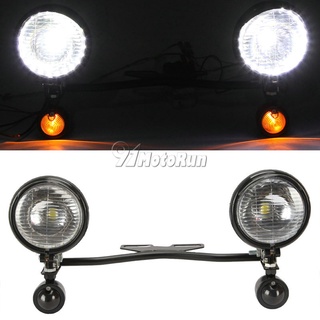 Motorcycle Black LED Angel Eye Turn Signal Passing Spot Fog lights Bar For Harley Dyna Sportster Softail XL1200 XL883 To