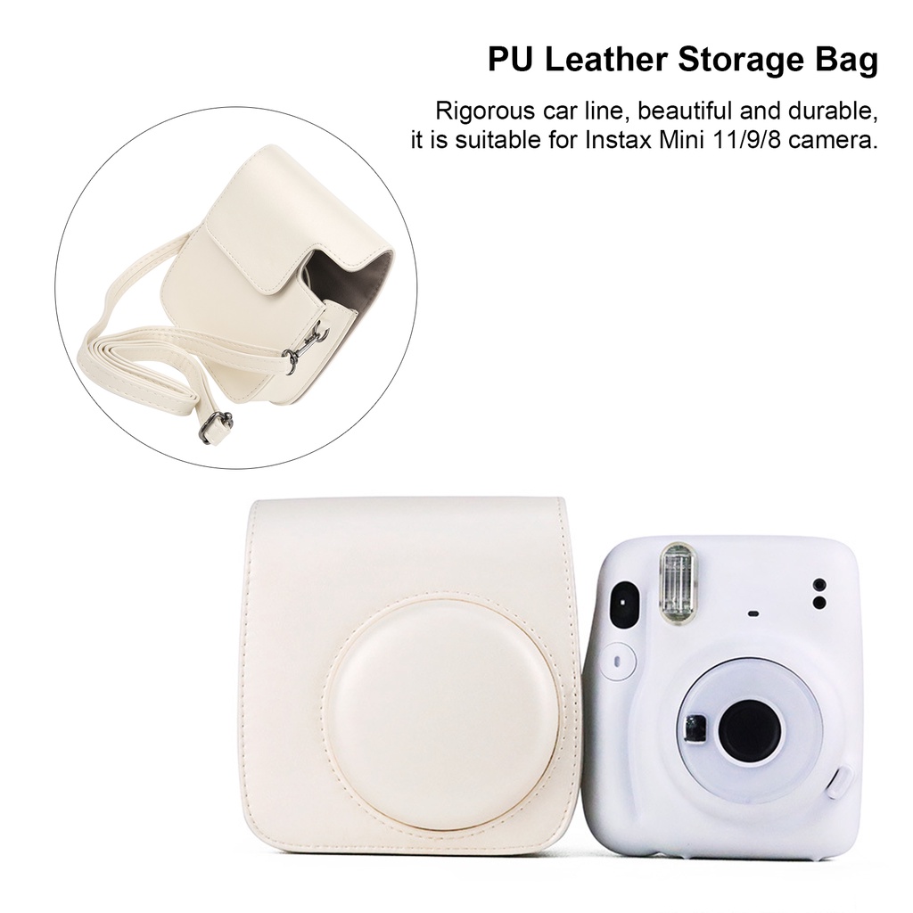 ภาพหน้าปกสินค้ากระเป๋าเคสหนัง Pu พร้อมสายคล้องไหล่ ปรับได้ สีขาว สําหรับ Instax Mini 11 9 8
