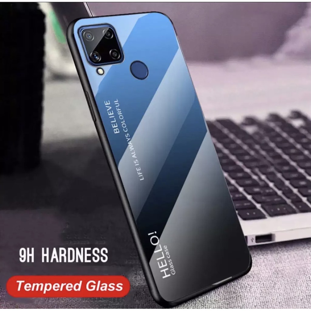 พร้อมส่ง Case Realme C12 C15 เคสกระจกไล่สี ขอบนิ่ม เคสกันกระแทก 