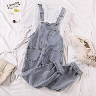 💗overalls เอี๊ยมกระโปรงยีน กางเกงแขวน กางเกงชิ้นชิ้นเดียว/ชุดเซท ยีนส์หลวม overalls จั๊มสูทตัวเล็ก กางเกงทรงเอี๊ยม