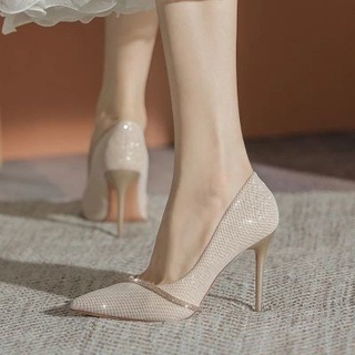🔥Hot sale！รองเท้าส้นสูงผู้หญิงกริชชี้นิ้วเท้าเพื่อนเจ้าสาวรองเท้าแต่งตัวรองเท้าแต่งงานเซ็กซี่อารมณ์