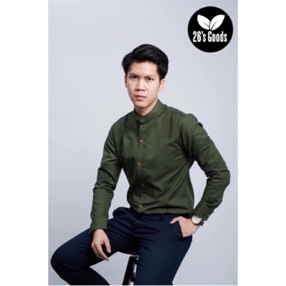 Oxford Shirt - Green : เสื้อเชิ้ตคอจีนแขนยาวสีเขียว