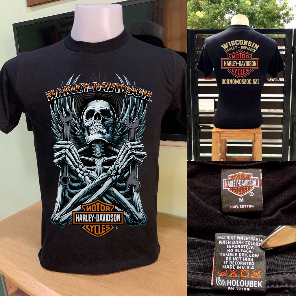 เครื่องแต่งกาย-ผู้ชาย-เสื้อยืด-ผู้หญิง-แขนสั้น-harley-harley-davidson-ป้าย-harley-cotton