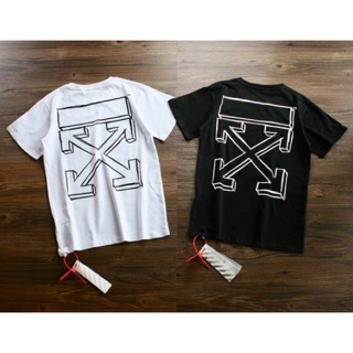 ภาพหน้าปกสินค้าดำ XL OFF White sketch 3D double arrow printing  T-shirt ซึ่งคุณอาจชอบราคาและรีวิวของสินค้านี้