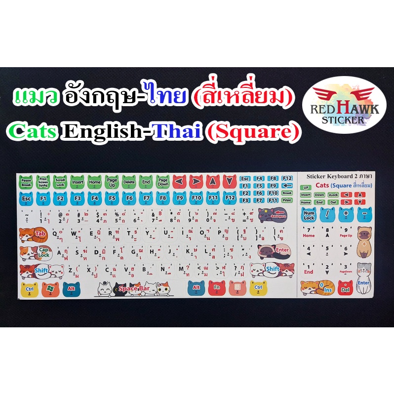 ภาพหน้าปกสินค้าสติ๊กเกอร์แปะคีย์บอร์ด Cats สี่เหลี่ยม (keyboard Cats Square) ภาษา อังกฤษ, ไทย (English, Thai)