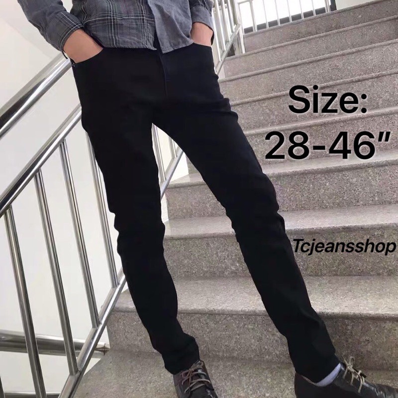 ราคาและรีวิวกางเกงขาเดฟผู้ชาย ไซด์ 28-46 สีดำ ผ้ายืด กางเกงยีนส์ผู้ชาย ขายาว ไซด์ใหญ่ K9