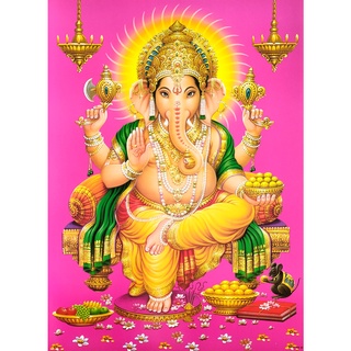โปสเตอร์ อาบมัน ภาพวาด พระพิฆเนศ เทพฮินดู POSTER 14.4"x21" นิ้ว Goddess Ganesh ॐ Painting Hindu Art V2