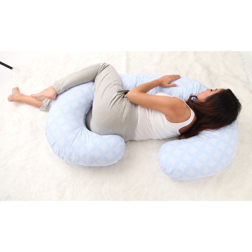 ผ้าcotton100-idawin-หมอนรองครรภ์-หมอนคนท้อง-pregnancy-pillow-c-shape-pink