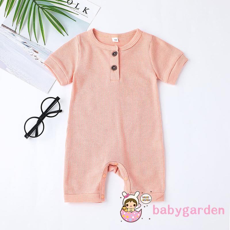 babygarden-ชุดจั๊มสูทรอมเปอร์-คอกลม-แขนสั้น-สีพื้น-น่ารัก-ติดกระดุม-สําหรับเด็กทารก-เหมาะกับฤดูร้อน-ฤดูใบไม้ผลิ-เสื้อผ้าเด็ก