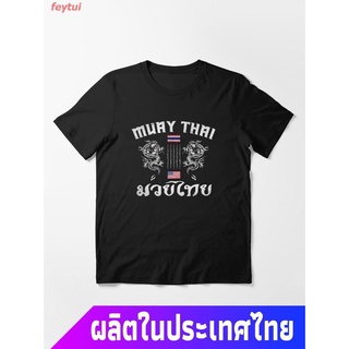 ธงชาติไทย ฉันรักประเทศไทย I Love Thailand Thailand American Flag Muay Thai Boxing Dragon Essential T-Shirt  คอกลม แฟชั่น