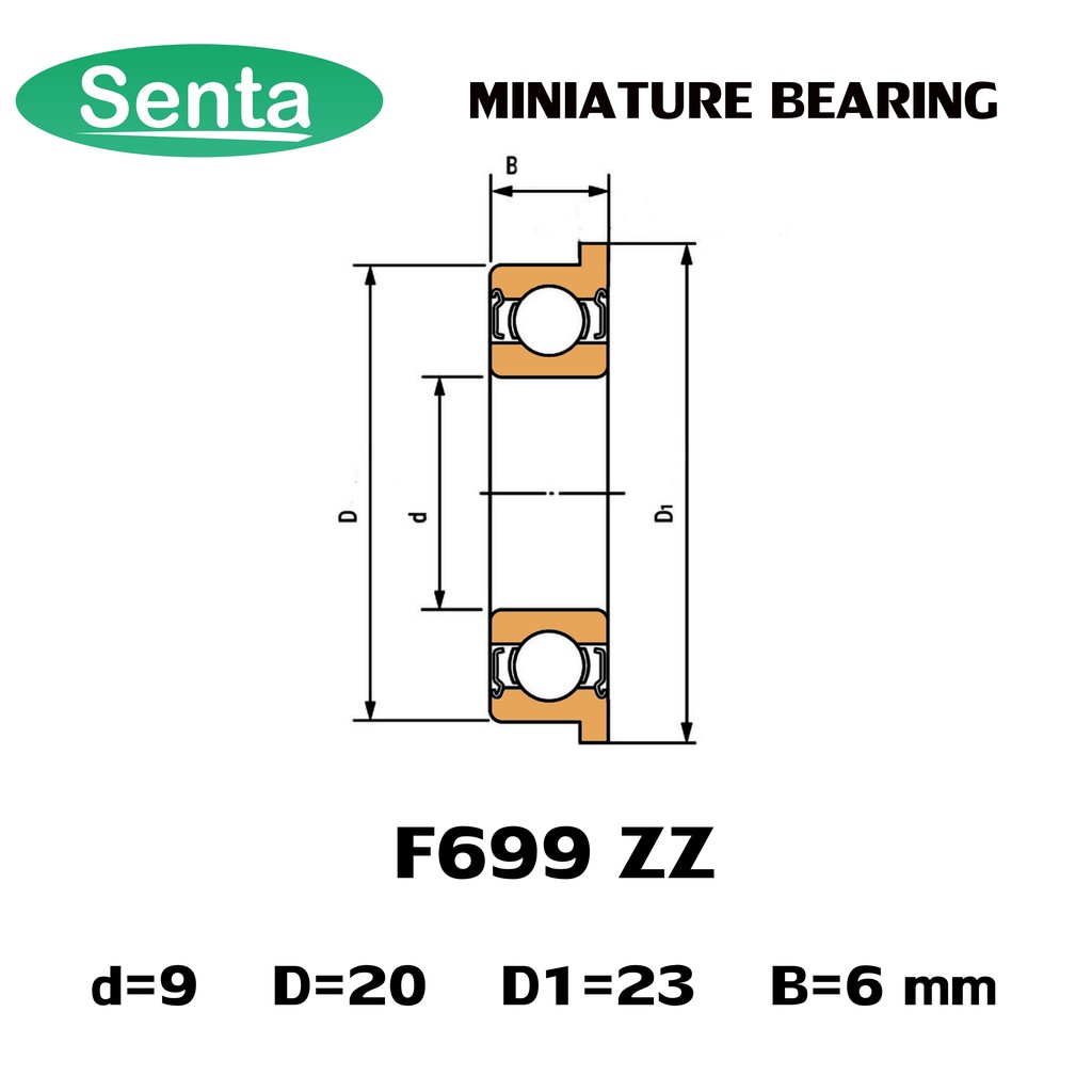 F699ZZ ตลับลูกปืนหน้าแปลนขนาดเล็ก ฝาเหล็ก 2 ข้าง F699-2Z