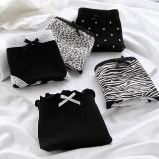 Black Sexy Leopard Panties Women Zebra Pattern Cotton Underwear Comfortable Breathable Briefs Middle Waist Lingerie