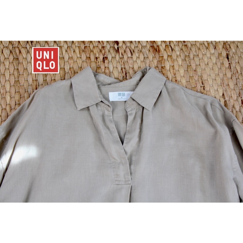 uniqlo-x-linen-x-m-x-คอปกสกิปเปอร์-สีเบจ-สภาพ-60-อก-38-ยาว-25