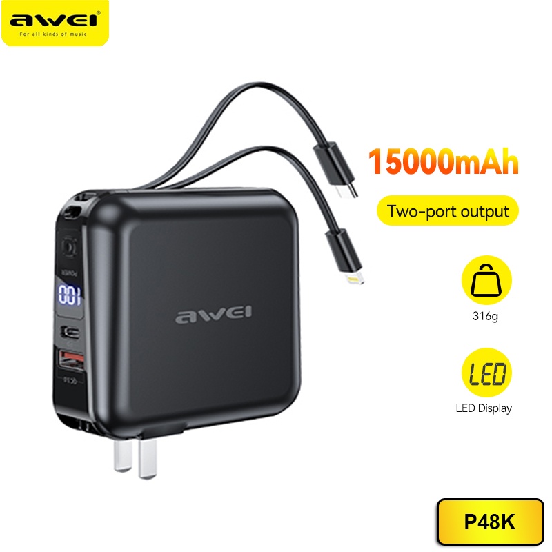 awei-p48k-15000mah-4-in-1-แบตเตอรี่สํารองแบบพกพามัลติฟังก์ชั่น-pd-18w