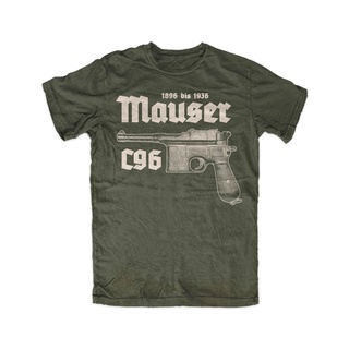 เสื้อยืดวินเทจเสื้อยืดคอกลม แขนสั้น พิมพ์ลาย Mauser c96 Olive Gun 08 Parabellum สไตล์เยอรมนี ของขวัญวันเกิด สําหรับผู้ชา