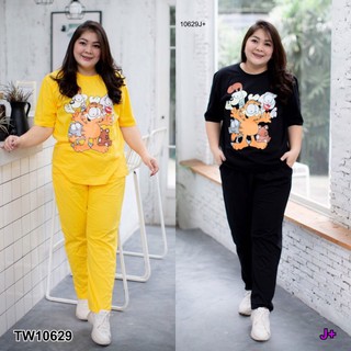 Set #BigSize เสื้อแขนสั้น+กางเกงขายาว สกรีนลายกาฟิล TW10629