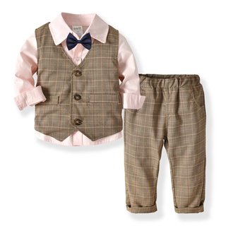 Boys Long Sleeve Shirt Vest Bow Tie Childrens Korean Style Childrens Clothing