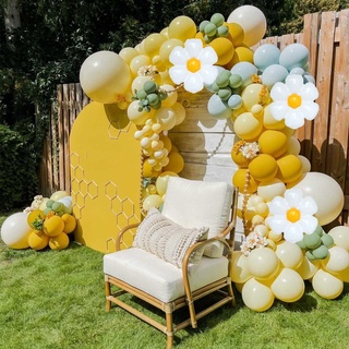 ลูกโป่งยาง ลายดอกเดซี่ สีขาว สีเหลืองมะนาว สําหรับตกแต่งปาร์ตี้วันเกิด งานแต่งงาน 107 ชิ้น ต่อชุด