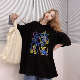 【Plus Size】เสื้อยืดคอกลม แขนสั้น พิมพ์ลายการ์ตูน ทรงหลวม โอเวอร์ไซซ์ แฟชั่นฤดูร้อน สําหรับผู้หญิง (40-150 กก.)