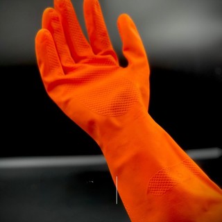 ถุงมือแม่บ้าน ยางธรรมชาติสีส้ม STAR เอนกประสงค์ ใส่สบาย SIZE S M L (ความกว้างมือ 9.5 cm.)