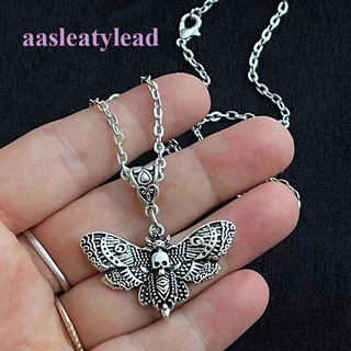 Death Moth สร้อยคอโซ่ จี้รูปกะโหลก ผีเสื้อ สีเงิน 18 นิ้ว